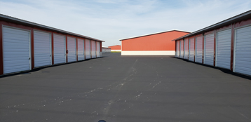 Outdoor view of space between storage units